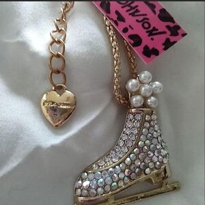 Betsey Johnson Gold and Silver Crystal Ice Skate Necklace